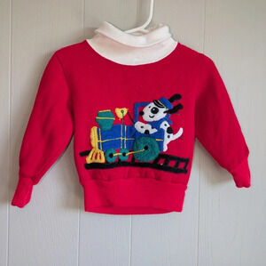 Toy Box Vintage 90s Train Dog Christmas‎ Sweatshirt Red Toddler 18M Holiday